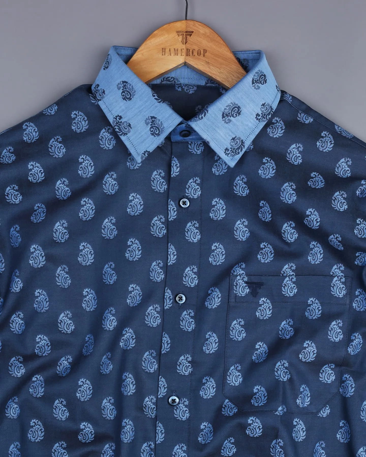 SkyBlue Paisley Pattern Jacquard Designer Cotton Shirt