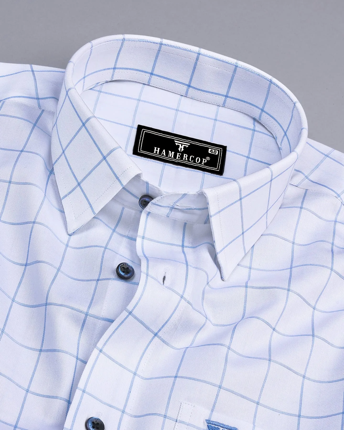 Snowberry White With Blue Twill Check Premium Giza Shirt