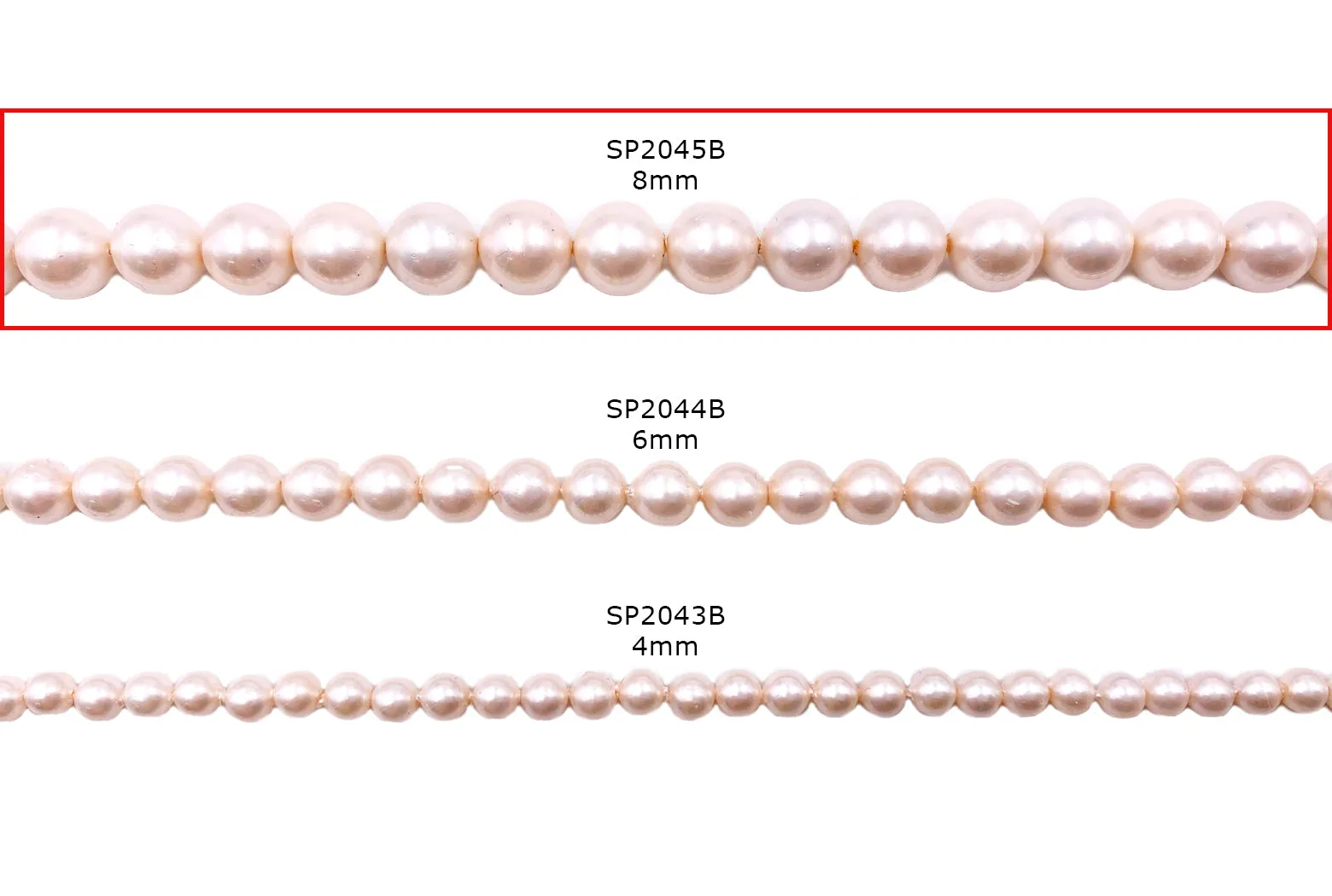 SP2045B 8mm Light Pink Round Shell Pearl Beads