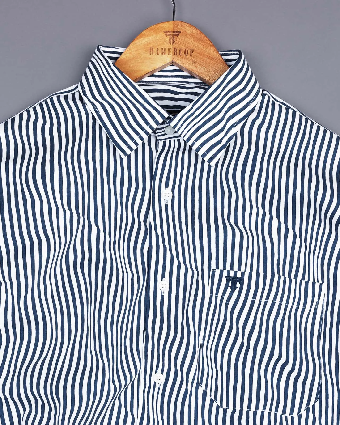 Tista Blue With White Designer Striped Poplin Cotton Shirt