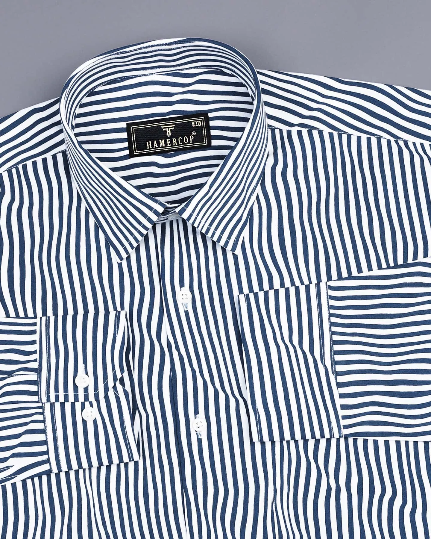 Tista Blue With White Designer Striped Poplin Cotton Shirt