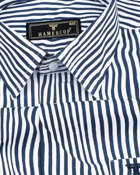 Tista Blue With White Designer Striped Poplin Cotton Shirt