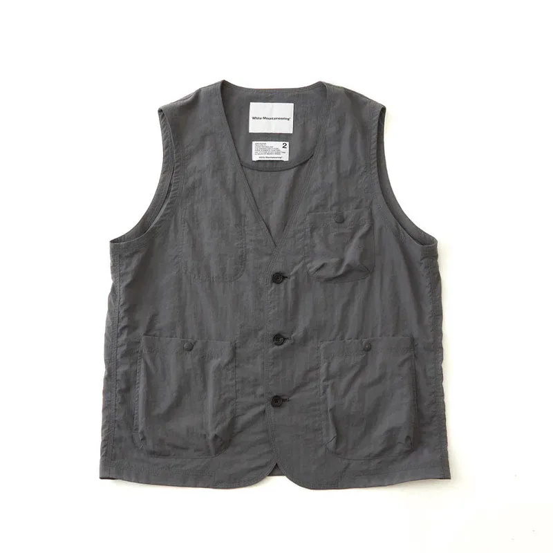 WHITE MOUNTAINEERING No Collar Work Vest Charcoal