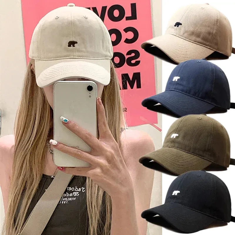 Women's Cartoon Bear Embroidery Baseball Caps Unisex Polar Bear Cotton Hat Adjustable Casual Visor Hats for Men Versatile Cap