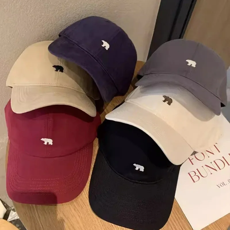 Women's Cartoon Bear Embroidery Baseball Caps Unisex Polar Bear Cotton Hat Adjustable Casual Visor Hats for Men Versatile Cap