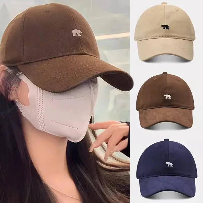 Women's Cartoon Bear Embroidery Baseball Caps Unisex Polar Bear Cotton Hat Adjustable Casual Visor Hats for Men Versatile Cap