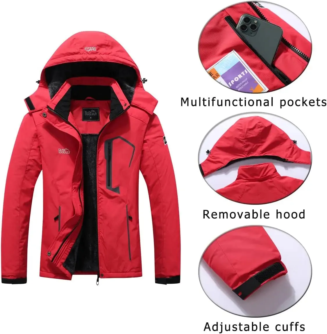 Women'S Ski Jacket Warm Winter Waterproof Windbreaker Hooded Raincoat Snowboarding Jackets