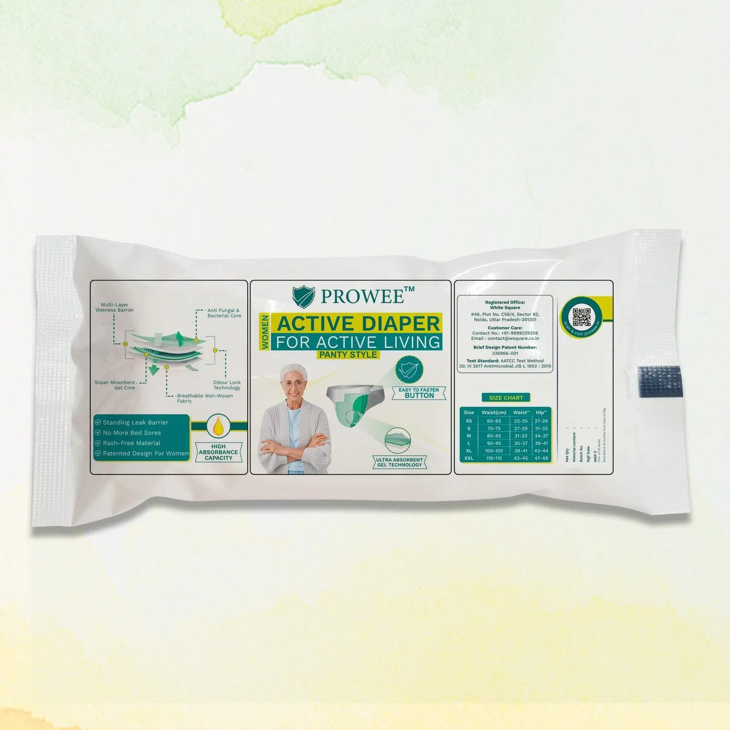 XL Size Active Adult Diaper for Women "Panty Style" for Incontinence,Customised to Size with Easy to Fix Button, Microbe Protected--Prowee Active Adult Diaper (Women)